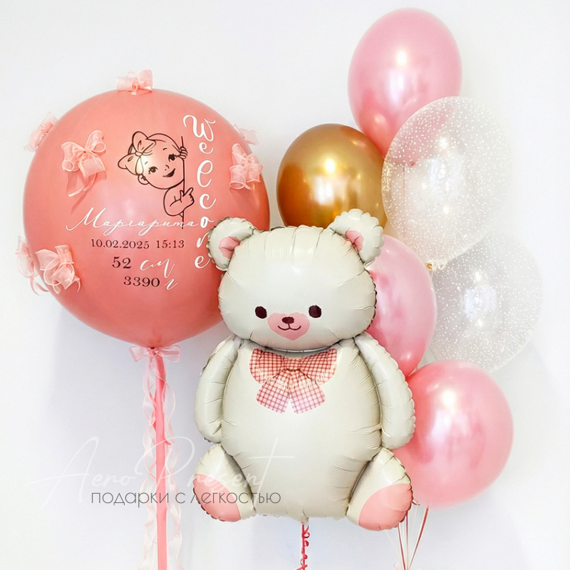 Набор шаров новорожденной девочке "Северный мишка"