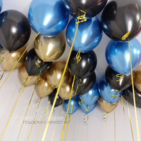 Микс шаров черный, синий, золотой хром