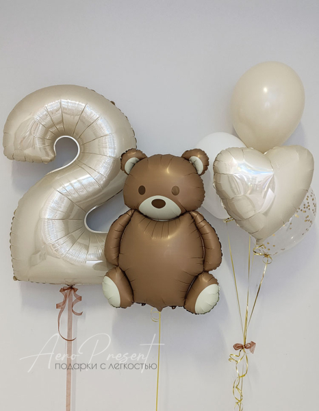 Набор шаров с цифрой и медвежонком