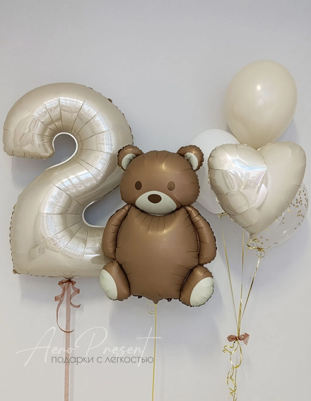 Набор шаров с цифрой и медвежонком