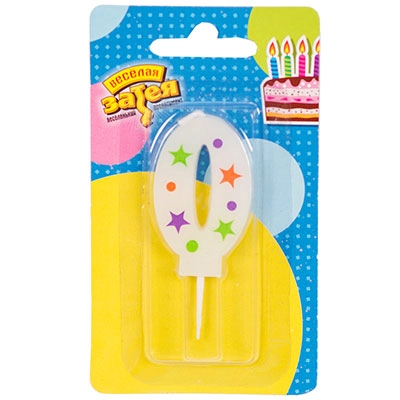 Свеча-цифра "0" Белая со звездами